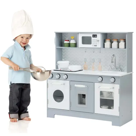Pretend Play Kitchen Wooden Toy Set for Kids with Realistic Light and Sound {2}