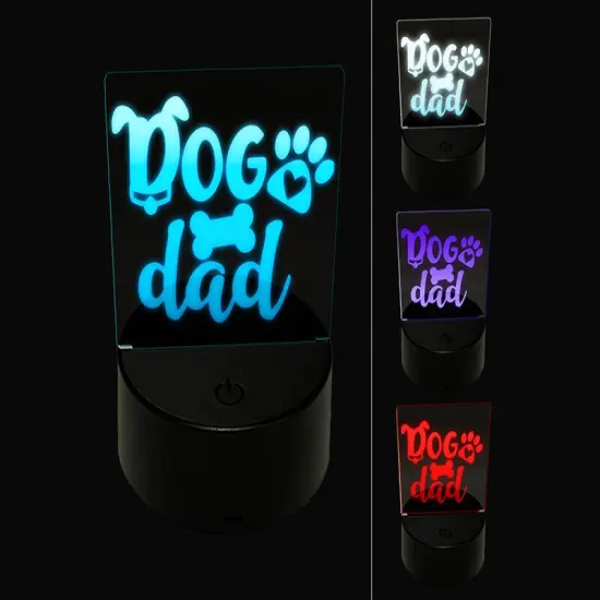 Dog Dad Paw Print 3D Illusion LED Night Light Sign Nightstand Desk Lamp {1}