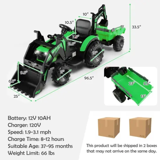 Steel Electric Excavator with RC, 3-in-1 Function, Music and Safety Features for Kids Green {2}