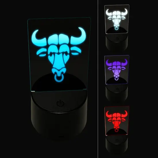 Water Buffalo Ox with Nose Ring 3D Illusion LED Night Light Sign Nightstand Desk Lamp {1}