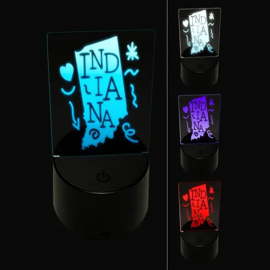 Indiana State with Text Swirls 3D Illusion LED Night Light Sign Nightstand Desk Lamp {1}