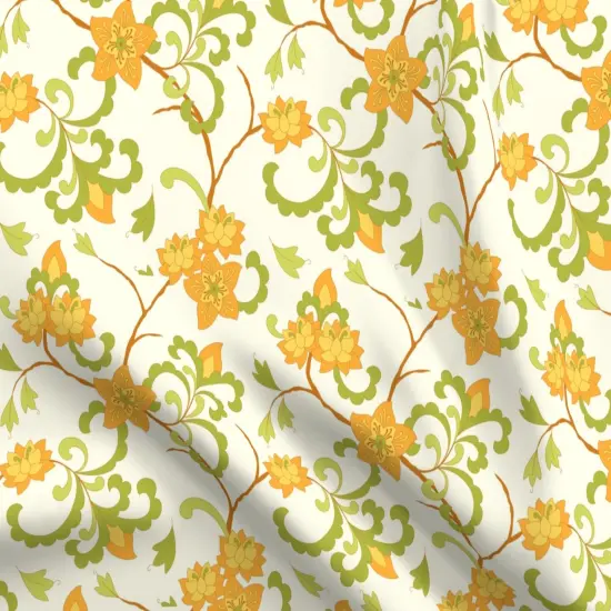 Various Fabrics by the Yard or Fat Quarter Trailing Floral Orange Chintz Indian Botanical Green Cream Retro Flowers Custom Printed Fabric by Spoonflower {5}