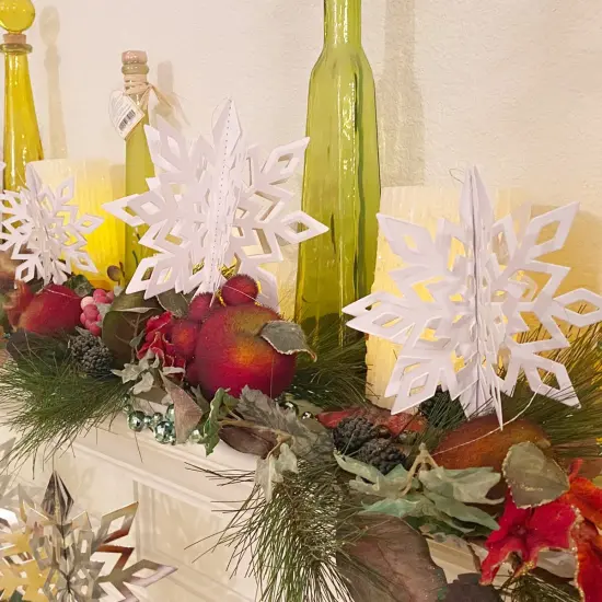 Wrapables 3D Hanging Snowflake Decorations for Christmas, Winter, New Year Parties (Set of 12) White {6}