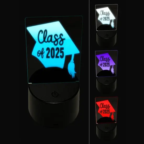 Class of 2025 Written on Graduation Cap 3D Illusion LED Night Light Sign Nightstand Desk Lamp {1}