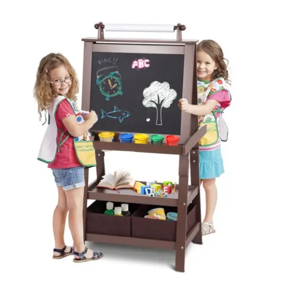 Multi-functional Kids Art Easel with Chalkboard-Whiteboard Paper Roll and Organized Storage Trays {1}
