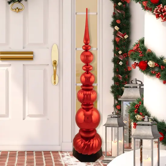 Northlight Shiny Ball Finial Tower Commercial Christmas Decoration - 4.5' - Red {3}