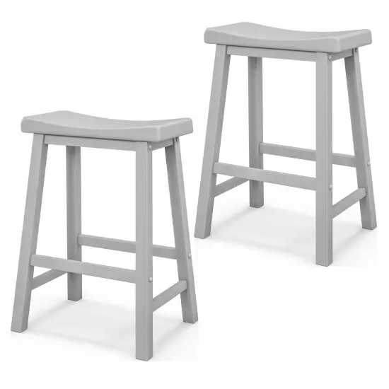 Costway Set of 2 Saddle Bar Stools Counter Height Dining Chairs with Wooden Legs Black/Gray/White {8}