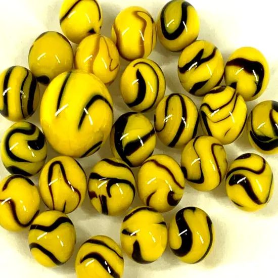 25 Marbles BUMMBLE BEE Stripes Yellow/Black Glass game pack Shooter Swirl {4}