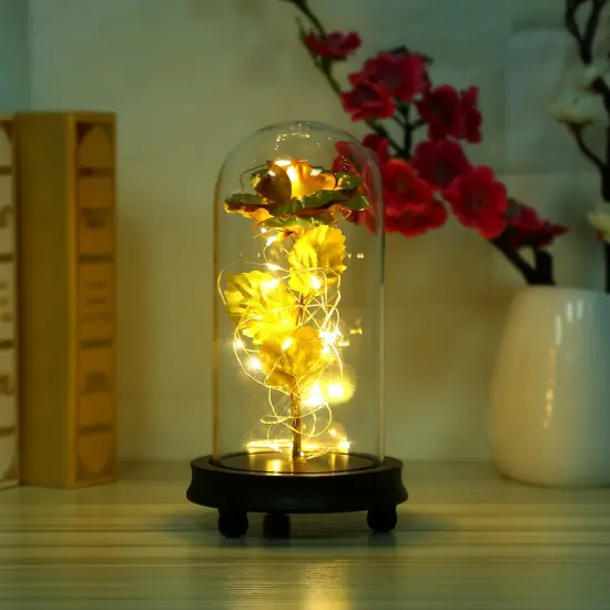 Foil Rose LED String Light Rose Fairy Lamp w/ Glass Dome For Valentines' Day {1}