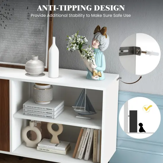 Modern Buffet Sideboard with 2 Doors and Open Compartments-Walnut {5}