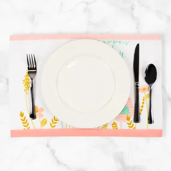 Northlight Pastel Eggs Happy Easter Floral Placemats - 18" - White and Pink - Set of 4 {3}