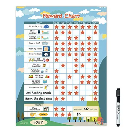 Bahavior Chart for Kid at Home, Reward Chart for Kids Behavior. Each Set Includes 30 tasks, 104 Stars, and one 11&ldquo; x 14.5" Magnetic Chart- Blue {2}