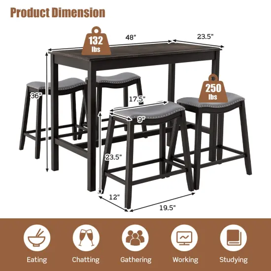 5-Piece Dining Set with 4 Upholstered Stools {4}