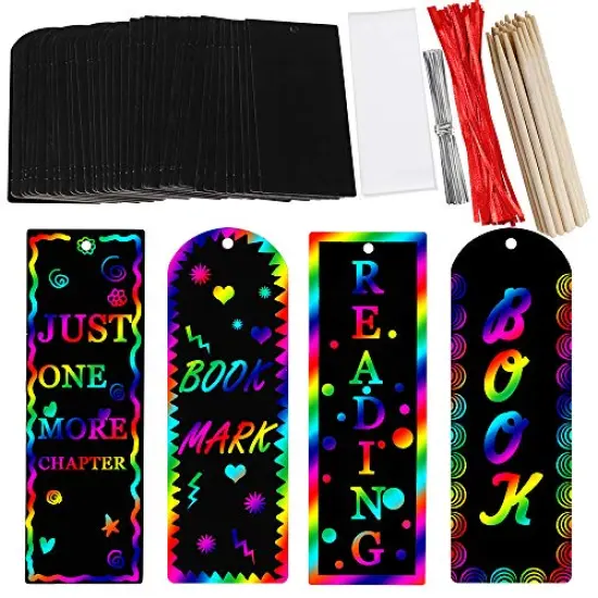 36 Pieces 2 Style Magic Scratch Rainbow Bookmarks Making Kit for Kids Students Party Favor Scratch Paper DIY Bookmarks Bulk with Scratching Tools Satin Ribbons for Classroom Activities {2}