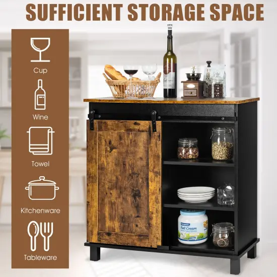Rustic Brown Wooden Storage Cabinet with Sliding Barn Door {3}