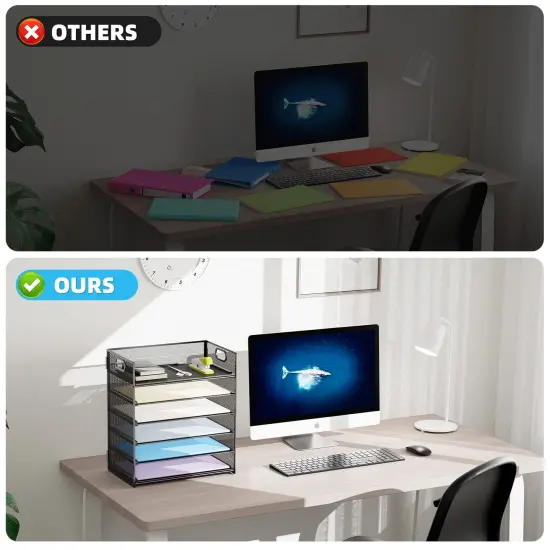 Marbrasse Mesh Desk Organiser Tray, 6 Tier Letter Tray Organiser with Hander,Office Trays Desk Organiser Accessories, Paper Tray Organiser for A4 File Holder - Black {3}