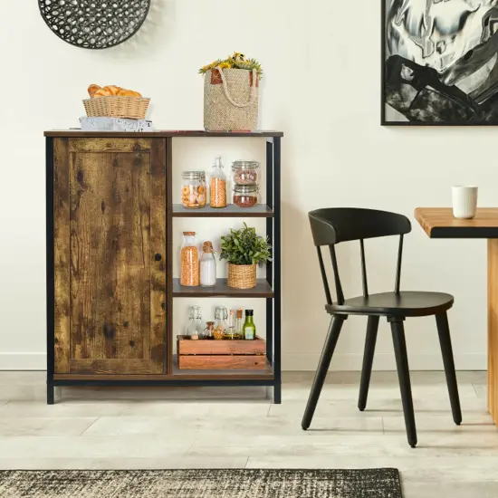 Multipurpose Freestanding Storage Cabinet with 3 Open Shelves and Doors {2}