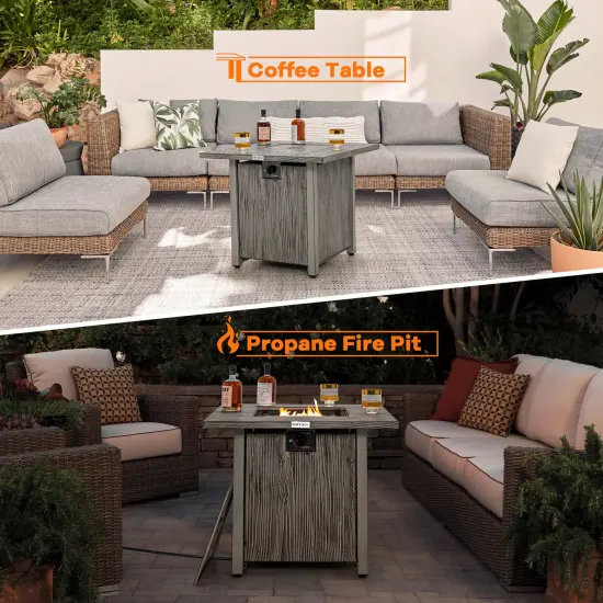 Costway 28'' Patio Square Fire Pit Table 40,000 BTU Propane Gas Table with Lid & Lava Rocks {5}