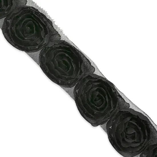 7 Yards of Rosalinda 1 1/2" Circular Floral Trim | 7 yard cut Black {1}