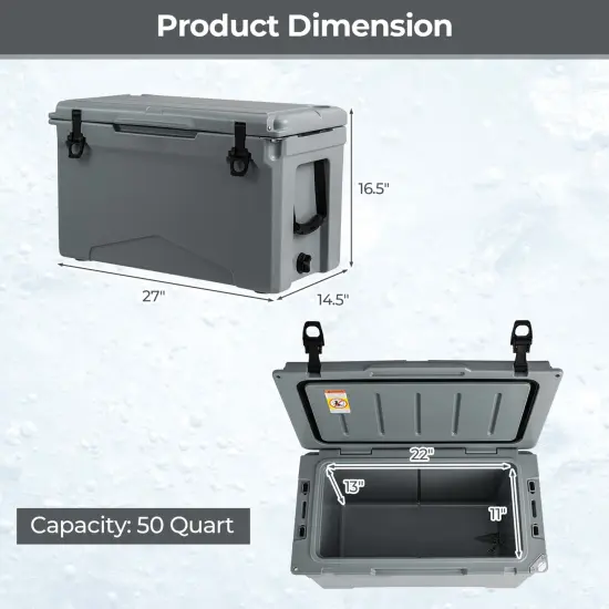 Costway 50 QT Rotomolded Cooler Portable Ice Chest Ice Retention for 5-7 Days Charcoal/Tan {9}