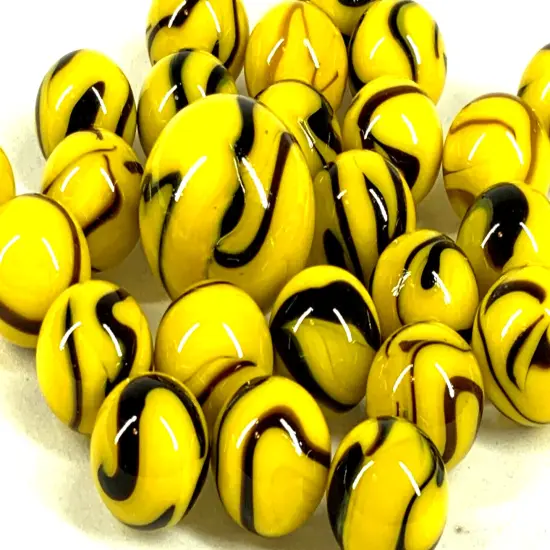 25 Marbles BUMMBLE BEE Stripes Yellow/Black Glass game pack Shooter Swirl {6}