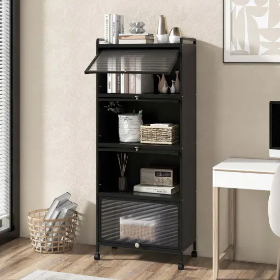 Costway 5-Tier Kitchen Baker's Rack Storage Cabinet Mobile Microwave Stand Flip-up Doors White/Black/Grey/Green {4}