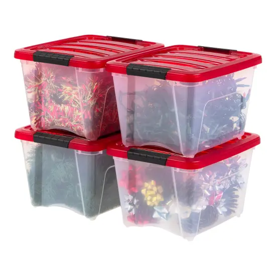 IRIS Christmas Plastic Storage Bins with Lids and Secure Latching Buckles, Holiday Red {1}
