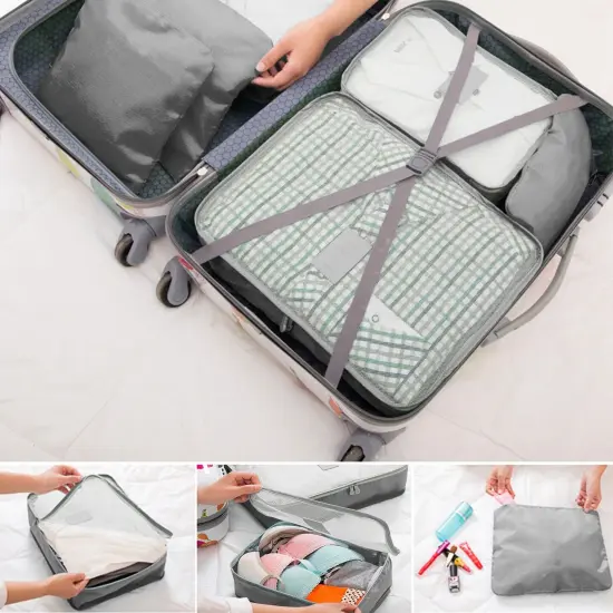 9Pcs Clothes Storage Bags Water-Resistant Travel Luggage Organizer Clothing Packing Cubes Grey {5}