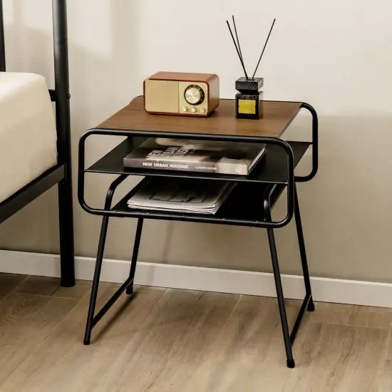 3-tier Compact Side End Table with Storage Shelf-Coffee {6}