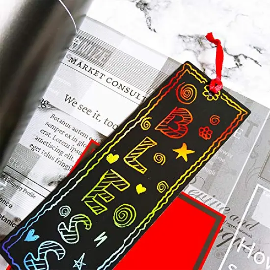 36 Pieces 2 Style Magic Scratch Rainbow Bookmarks Making Kit for Kids Students Party Favor Scratch Paper DIY Bookmarks Bulk with Scratching Tools Satin Ribbons for Classroom Activities {6}