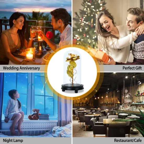 Foil Rose LED String Light Rose Fairy Lamp w/ Glass Dome For Valentines' Day {6}