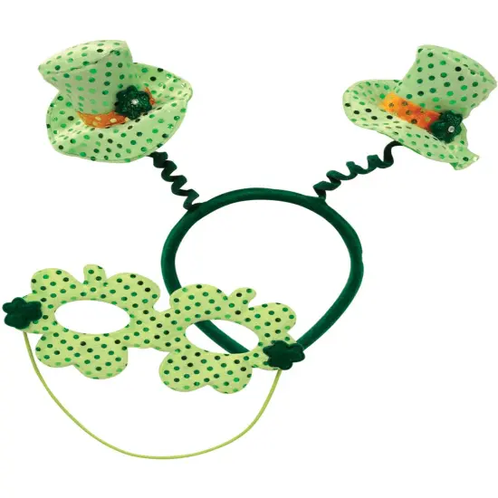 Saint Patrick's Day Green Top Hat Head Bopper Headband With Mask Accessory {1}