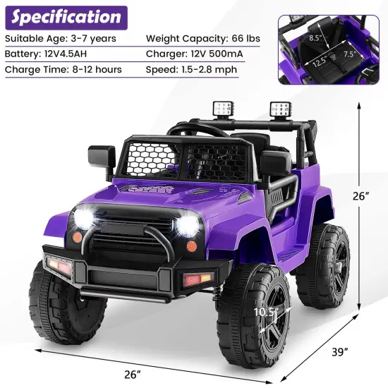 Costway 12V Kids Ride On Truck Car Electric Vehicle Remote with Music & Light Red/Purple {3}