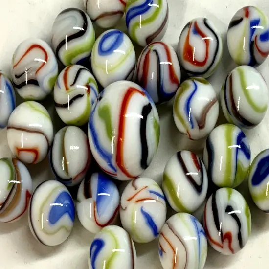 25 MarblesTREE FROG White Green Black Red Blue Stripes Glass game pack Shooter {4}