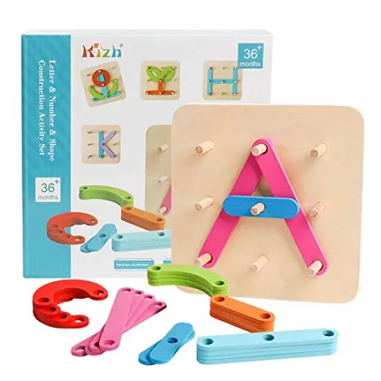 Wooden Letter and Number Construction Activity Set Educational Preschool Toys Shape Color Recognition Pegboard Sorter Set Board Blocks Stack Sort for Toddler Kids Boys Girls Non-Toxic Toy {5}