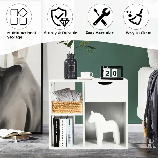 3-tier Side Table with Storage Shelf and Drawer Space {3}