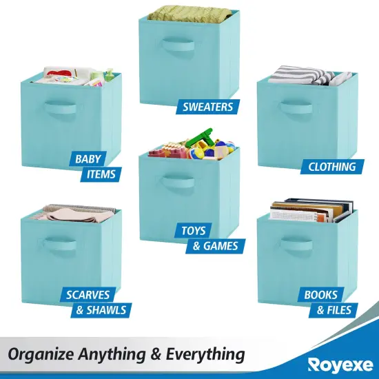 Fabric Storage Cubes for Cube Organizer - 8 Pack Heavy Duty Blue Storage Bins - 11 Inch Cube Storage Bin, Use As A Clothes Storage Box In Closet, Baskets For Shelves or Cubbies Storage Organizer {3}