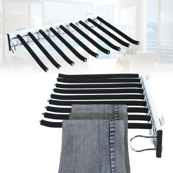 Kitcheniva Stainless Steel Pull Out Trouser Pants Hanger Rack Non-slip {2}