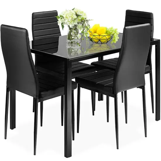 5 Pieces Metal Frame and Glass Tabletop Dining Set {3}