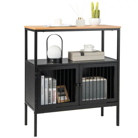 Kitchen Buffet Cabinet with 2 Doors and Open Shelf-Black {1}