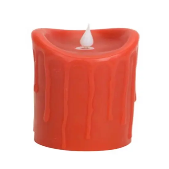 Melrose 5.5" Red-Orange Dripping Wax Flameless LED Lighted Pillar Candle with Moving Flame {1}