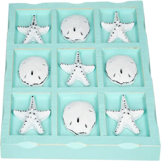 Beach Tic Tac Toe 9" X 9" Seafoam Blue Tic Tac Toe Decor Home W/White Resin Starfish & Sand Dollars Real Wooden Tic Tac Toe Tic Tac Toe Coffee Table Nautical D&eacute;cor {5}