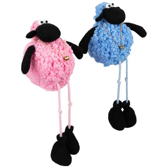 Northlight Boy and Girl Plush Lamb Sitting Easter Figures - 13" - Pink and Blue - Set of 2 {5}