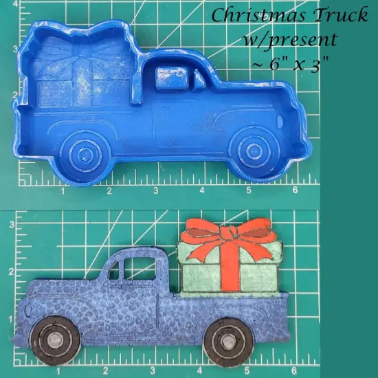 Vintage Truck with Christmas Present Silicone Freshie Mold {1}