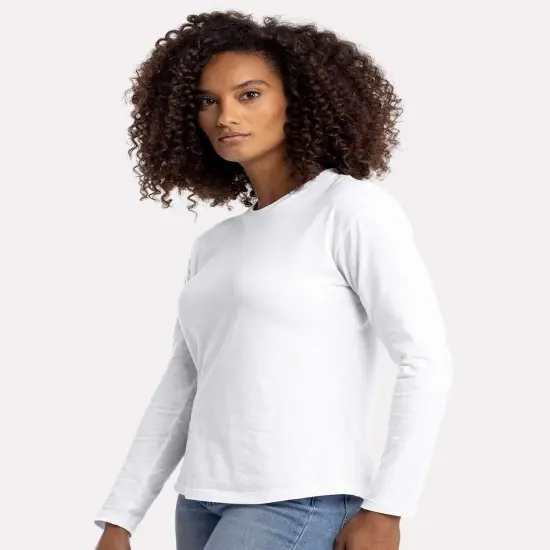 Next Level&reg; Women's Cotton Relaxed Crew Neck Long Sleeve T-Shirt White {5}