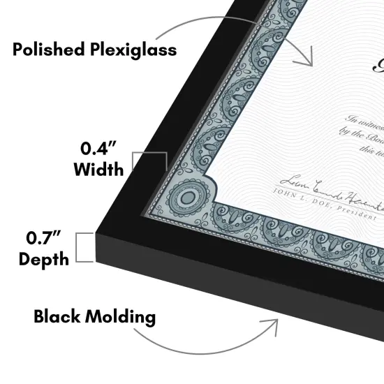 Americanflat 8.5x11 Thin Border Diploma Flame - Showcases Certificates and Diplomas - Document Picture Frame - Shatter Resistant Glass - Hanging Hardware and Easel for Table Display - Black {3}