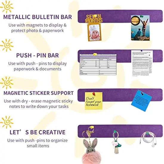 8 Pieces Purple Rose Cork Board Bar Strips with 50 Pushpins & Sticky Notes, Self-Adhesive Bulletin Board Strips No Damage for Wall, Felt Pin Board for Paste Notes, Photos, Schedules Office Decor {4}