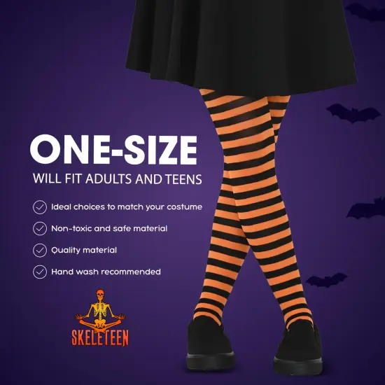 Black and Orange Tights - Striped Nylon Stretch Pantyhose Stocking Accessories for Every Day Attire and Costumes for Teens and Children {3}