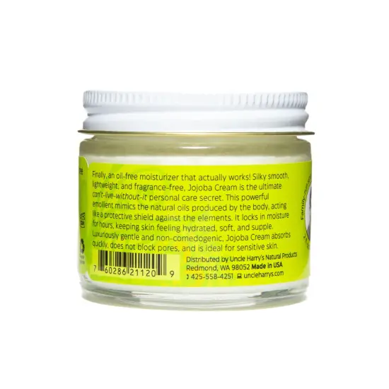 Uncle Harry's Natural Products Jojoba Cream, Smooth Lightweight Fragrance Free Jojoba Esters, Gentle and Non-Comedogenic Perfect for Sensitive Skin, Gluten and Hexane Free Vegan, 2 Ounce Glass Jar {3}