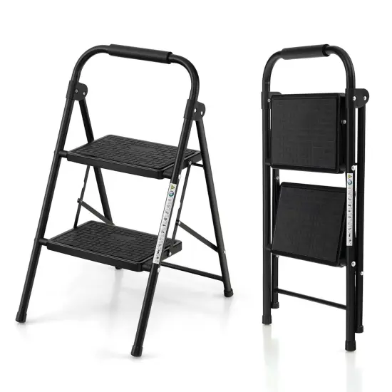 Costway 2 Step Ladder Folding Step Stool 330lbs Capacity with Anti-Slip Pedal & Handle {1}